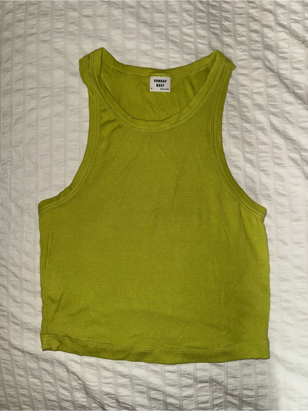 Aritzia Sunday Best green ribbed tank top in size S